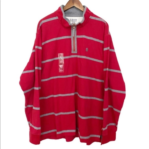 IZOD NWT Men's Red Striped Plus 1/4 Zip Sweater - Picture 1 of 7